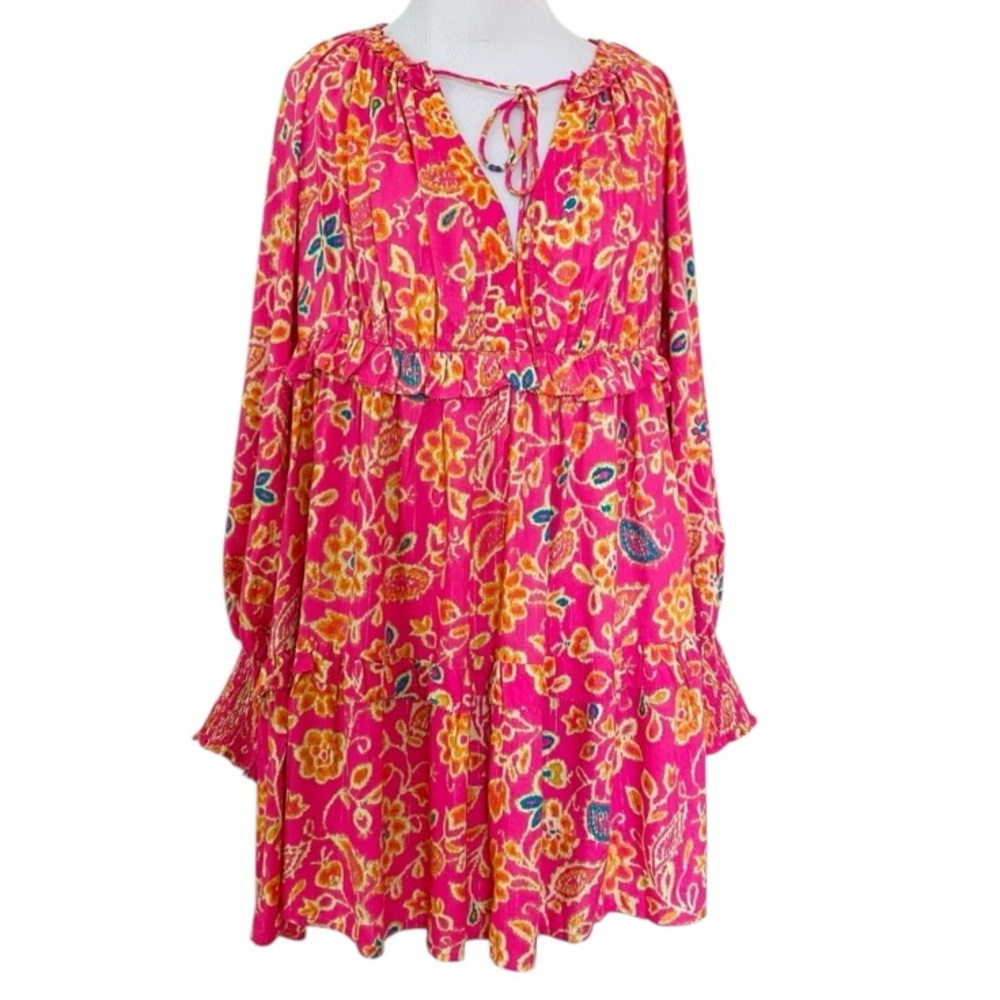 HOUSE OF HARLOW 1960 Dress Pink Floral Mini Balloon Sleeves Small Boho Chic
